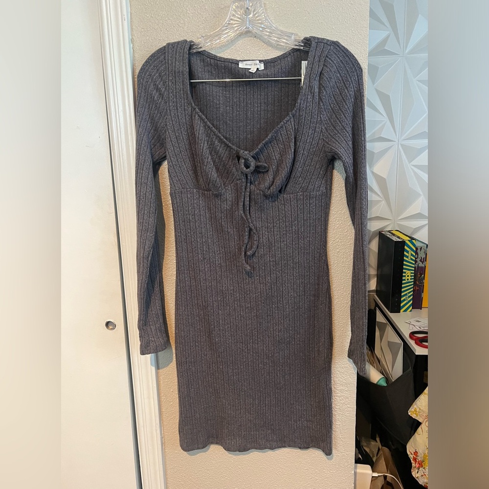 Bear Dance Gray Ribbed Ruched Dress